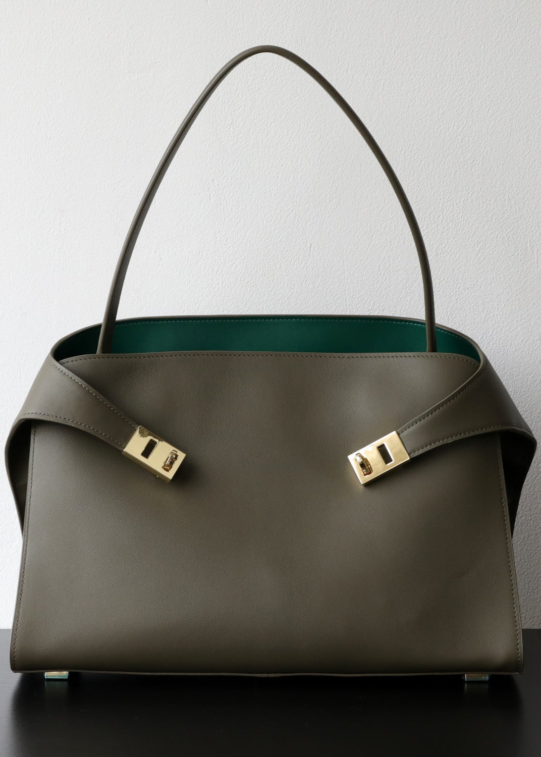 Black Leather Tote Bag with Gold Accents