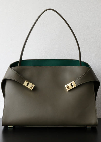 Black Leather Tote Bag with Gold Accents