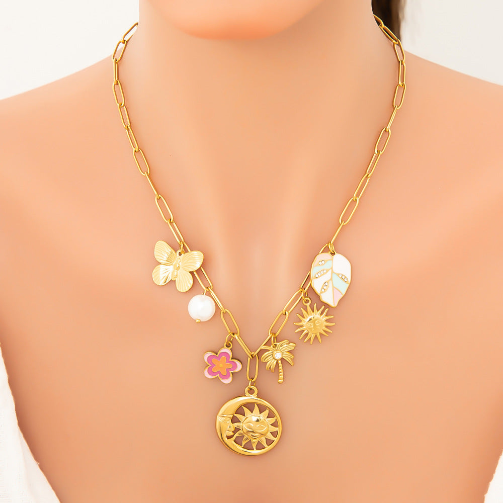 Stylish Pearl Pendant Stainless Steel Necklace for Women
