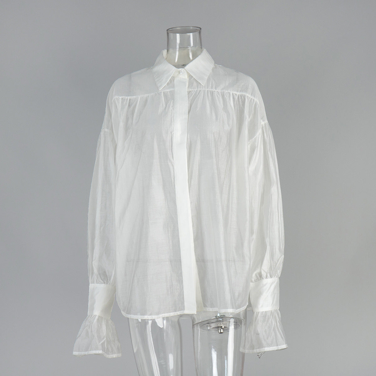 Elegant Lantern Sleeve Viscose Blouse Casual Top