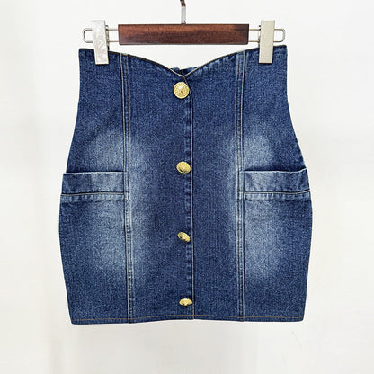 Slim Fit Double-Breasted Denim Blazer