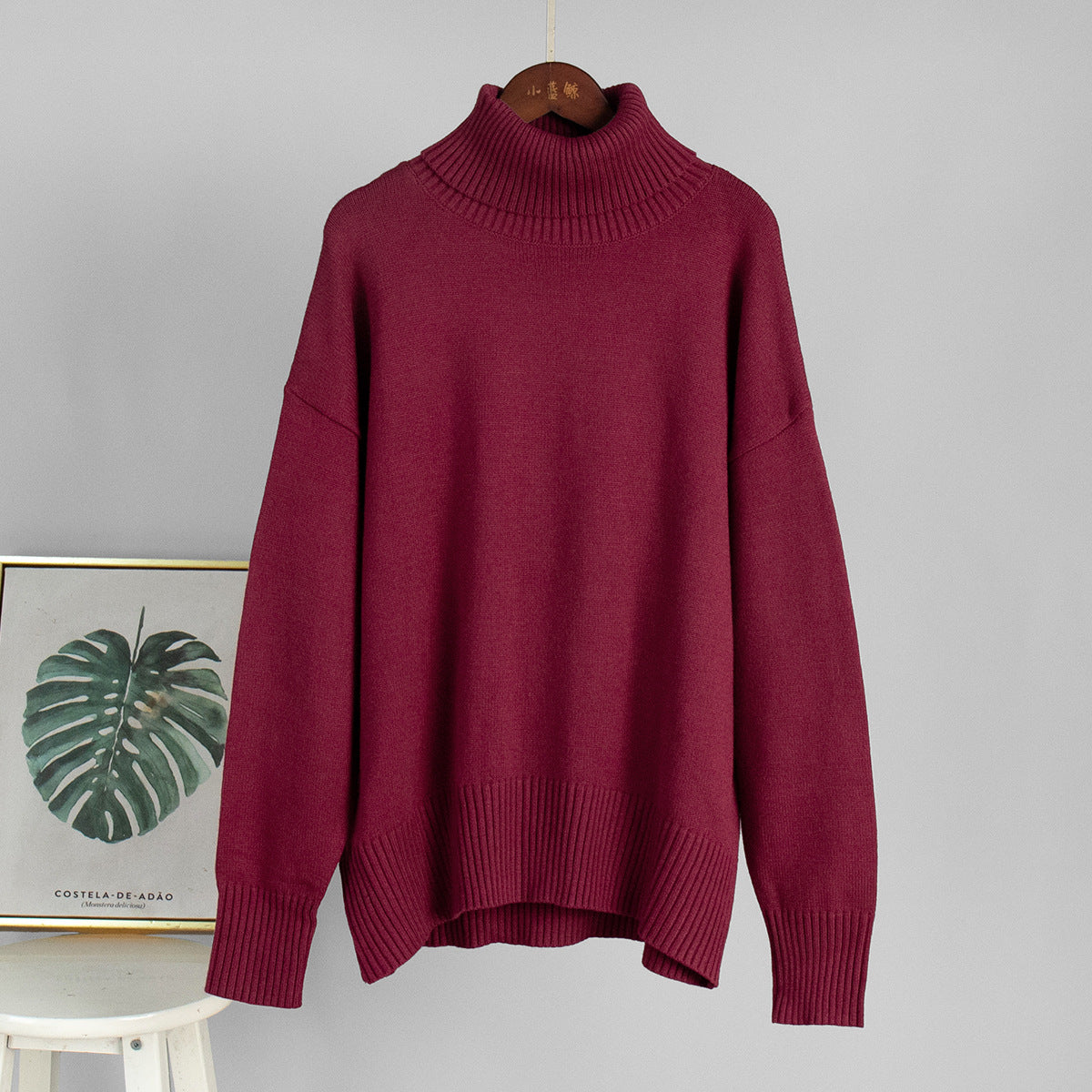 High Neck Solid Sweater for Women Cozy Casual Pullover