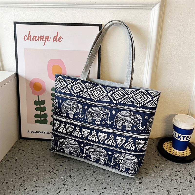 Canvas Tote Bag Vintage Style Printed Shoulder Bag