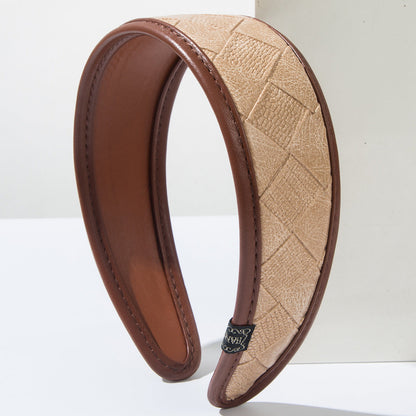 Trendy Wide-Band Leather Check Headband for Fashionistas