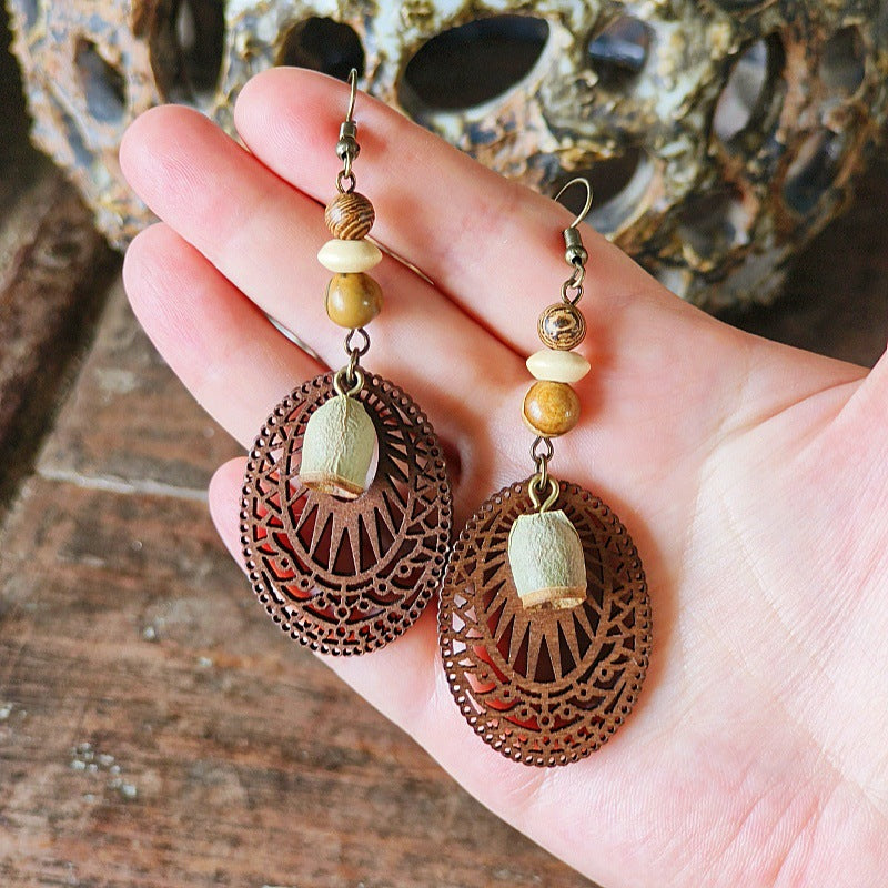 Geometric Bohemian Hollow Wood Earrings for Women