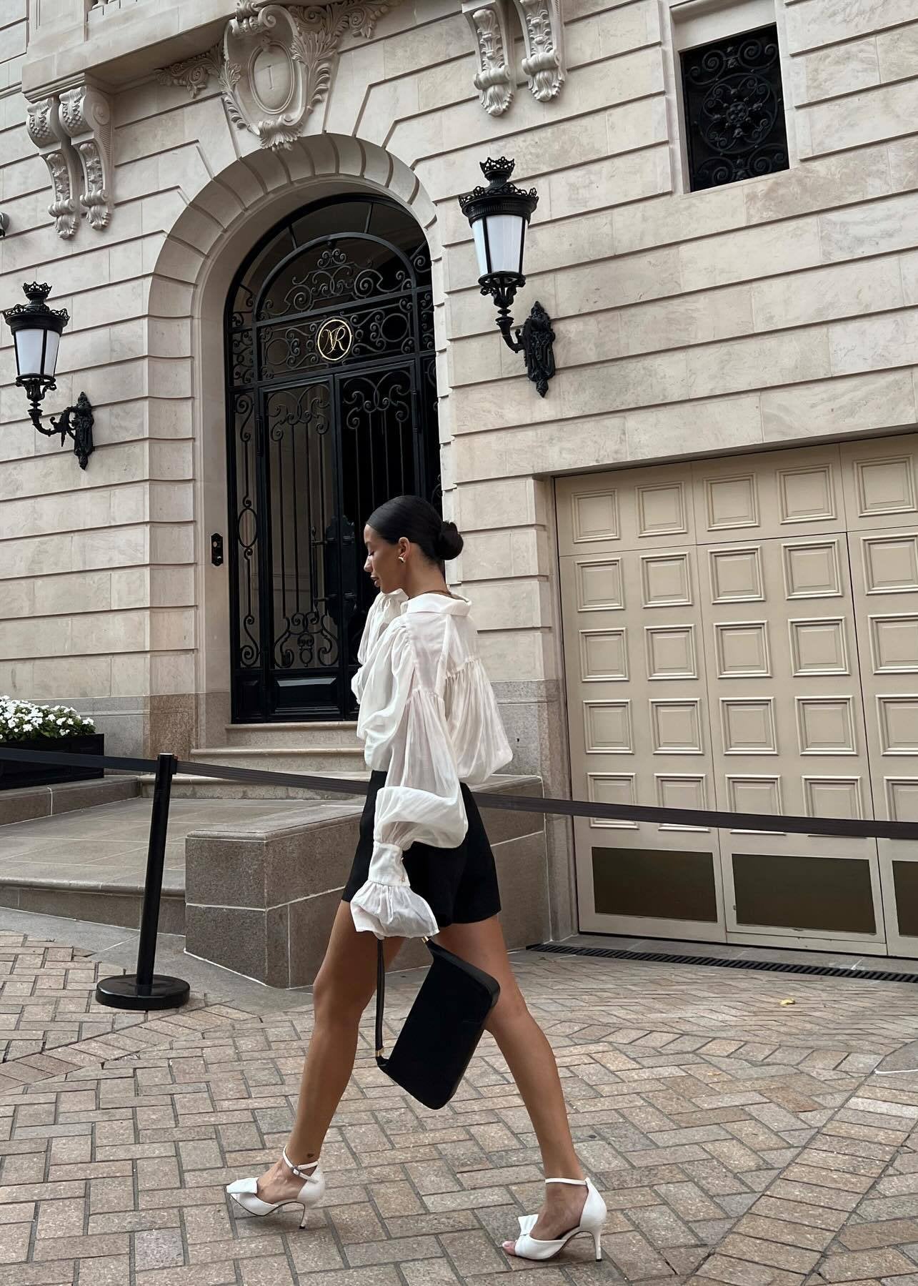 Satin Blouson Top With Bishop Sleeves