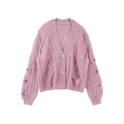 Casual V-Neck Button Down Cable Knit Cardigan