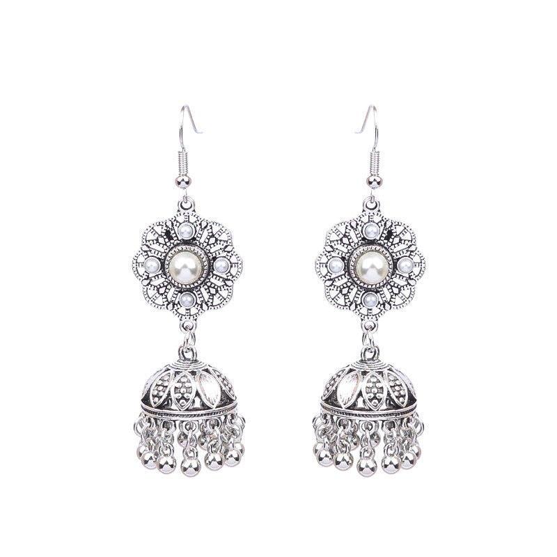 Bohemian Geometric Alloy Earrings with Bell Detail