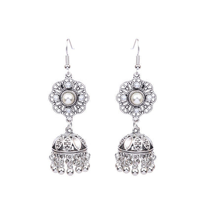 Bohemian Geometric Alloy Earrings with Bell Detail