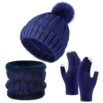 Winter Knitted Warm Gloves, Hat, Scarf Set - Thickened Cozy Design