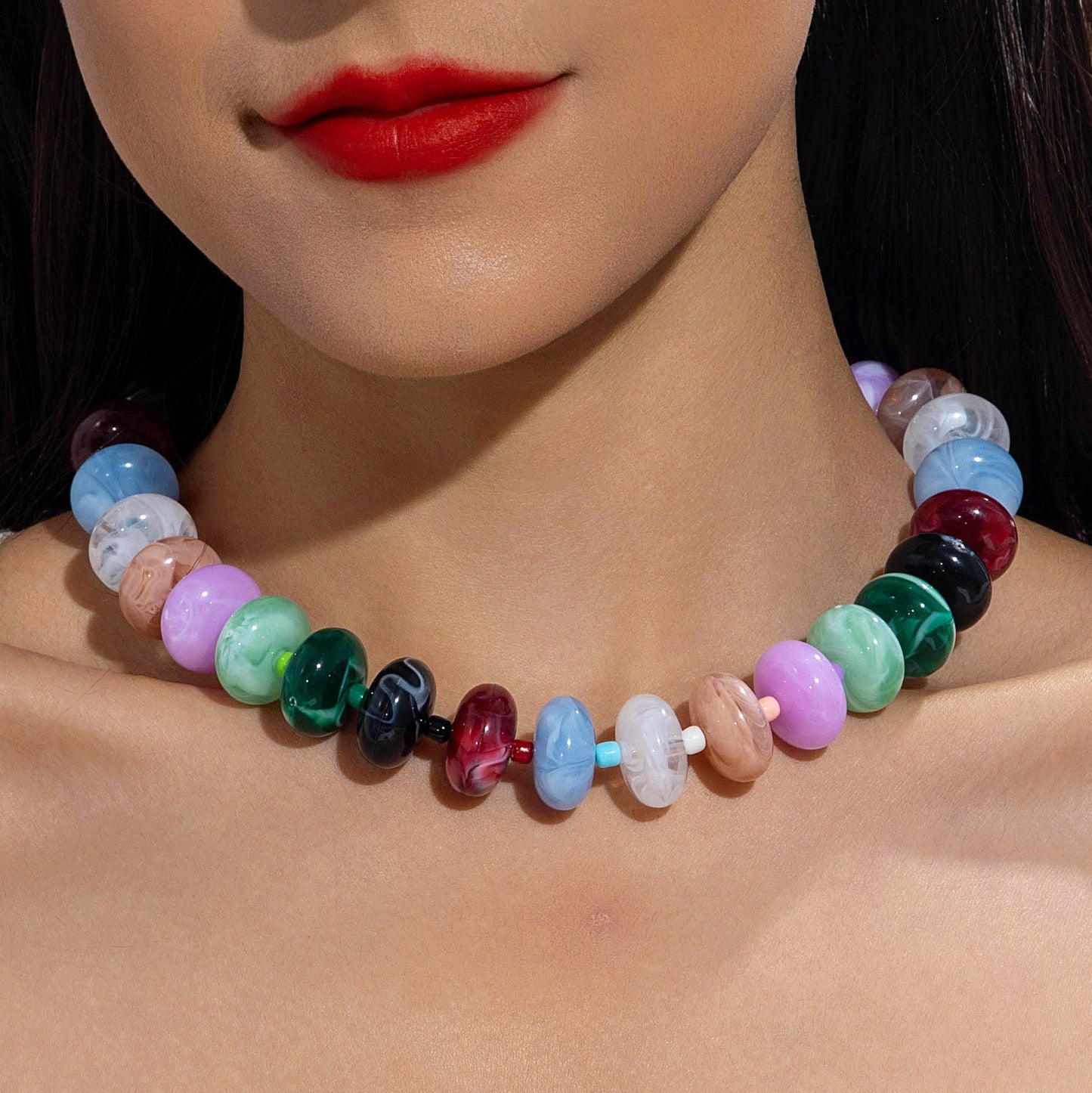 Dopamine Colorful Acrylic Beaded Necklace Trendy Sweet Style
