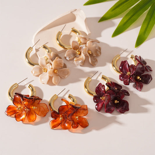 Acrylic Flower Petal Drop Stud Earrings