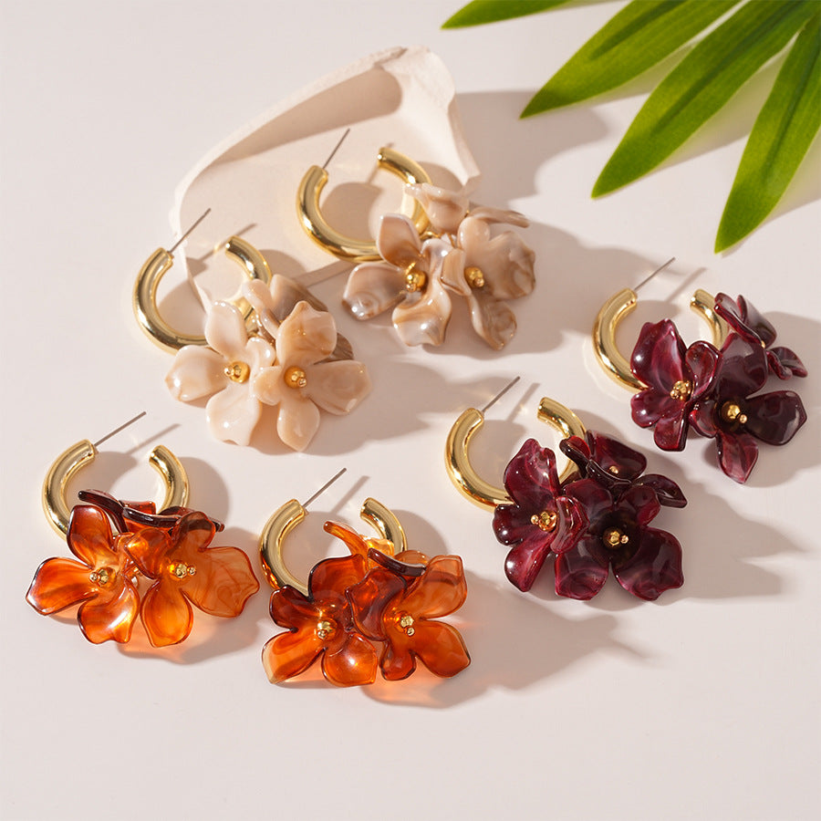Acrylic Flower Petal Drop Stud Earrings