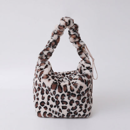 Retro Leopard Print Plush Shoulder Bag Large Capacity Crossbody Bag