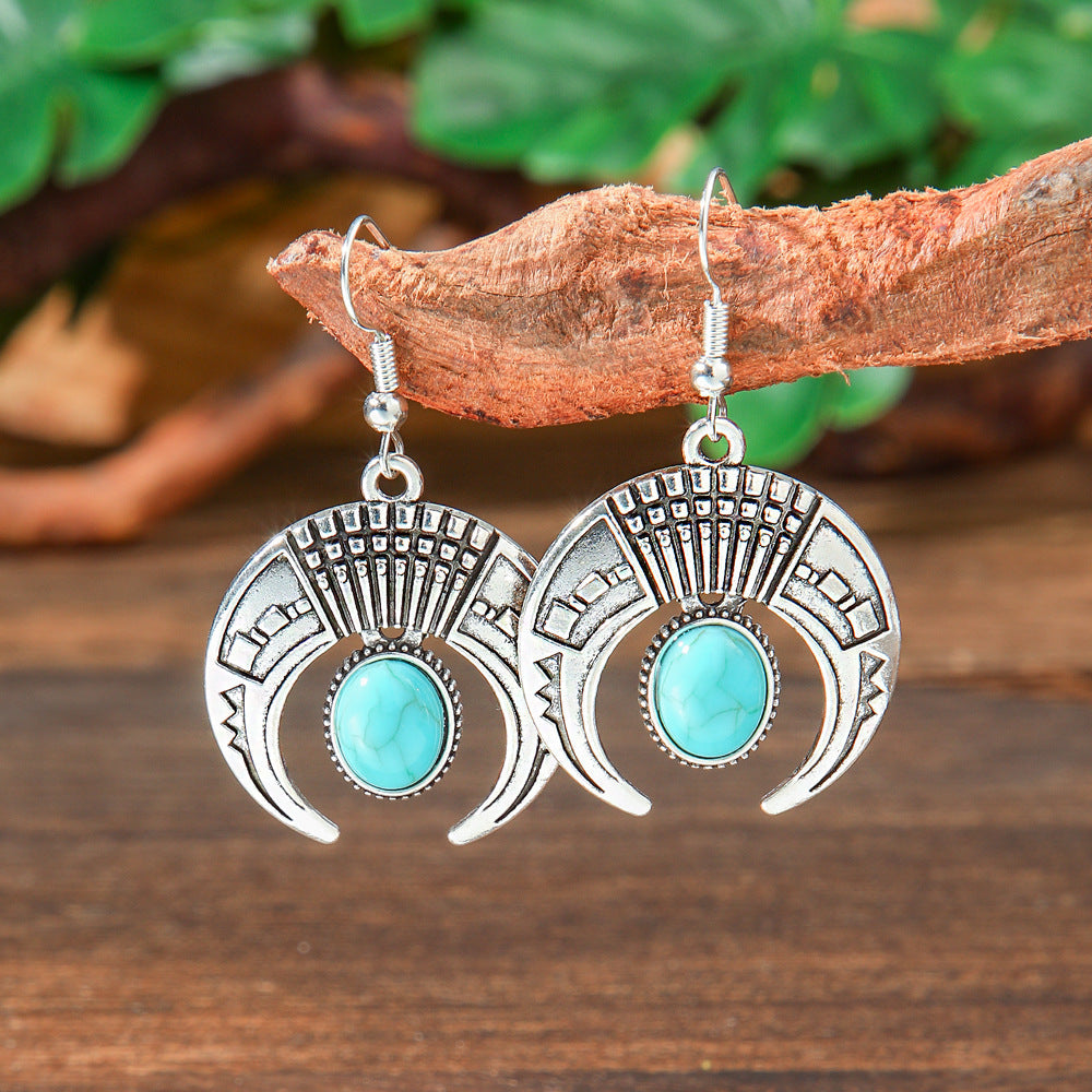 Bohemian Turquoise Teardrop Earrings Vintage Alloy Geometry
