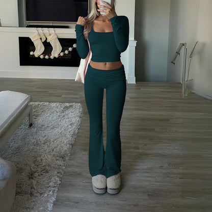 Casual Knit Long Sleeve Top and Pants Set