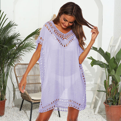 V-Neck Hollow Out Beach Cover-Up Dress