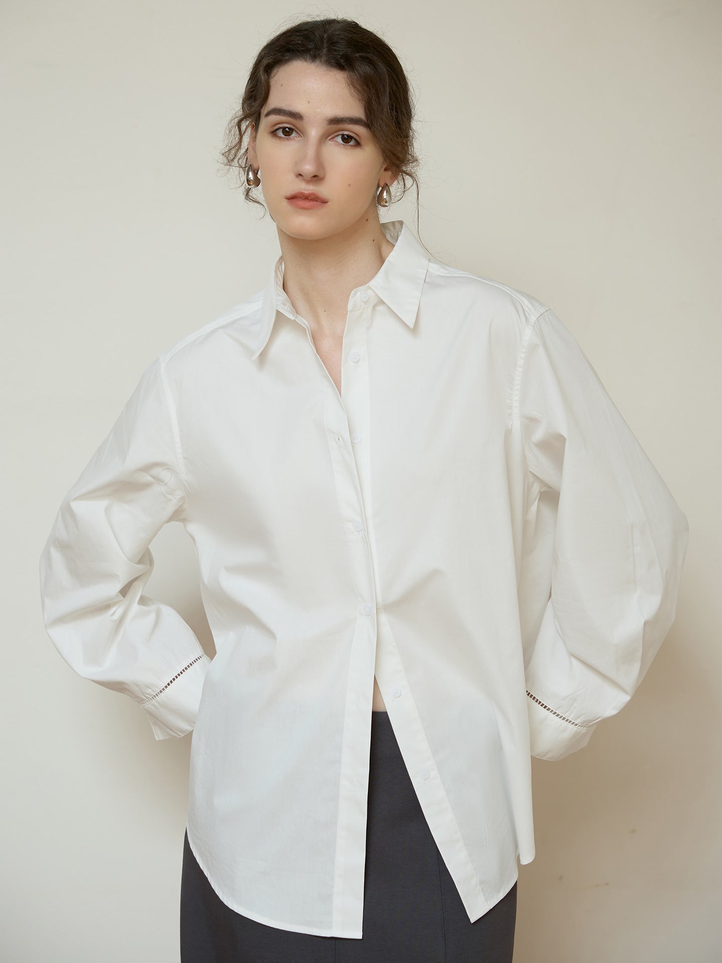 Cotton Long Sleeve Shirt with Lace Design for Effortless Style