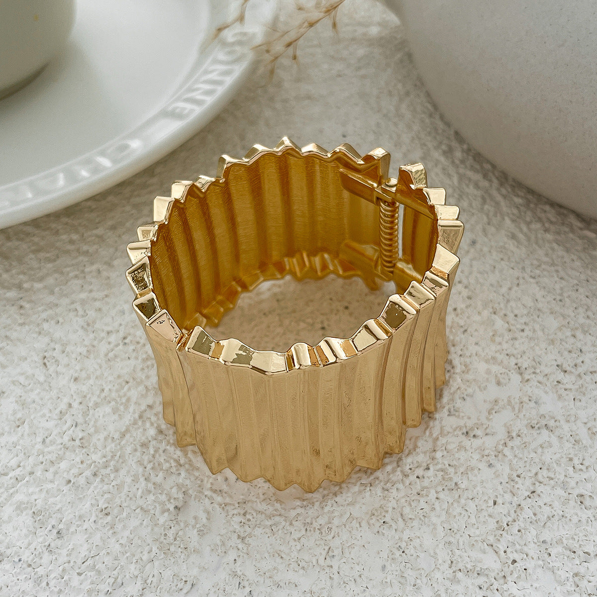 Statement Metal Wide Spring Bracelet Punk Style for Women