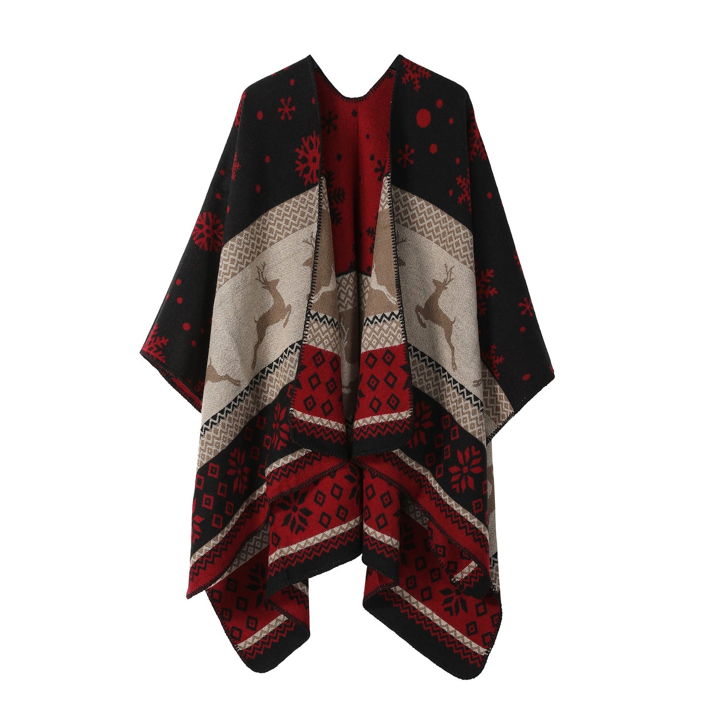 Ethnic Style Shawl, Women'S Outfit, Double-Sided Imitation Cashmere Scarf, Blanket Cape, Autumn And Winter Christmas Day Cape, Thickened