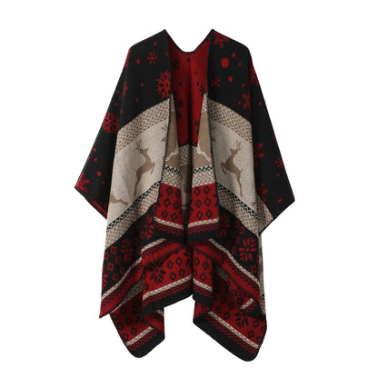 Ethnic Style Shawl, Women'S Outfit, Double-Sided Imitation Cashmere Scarf, Blanket Cape, Autumn And Winter Christmas Day Cape, Thickened