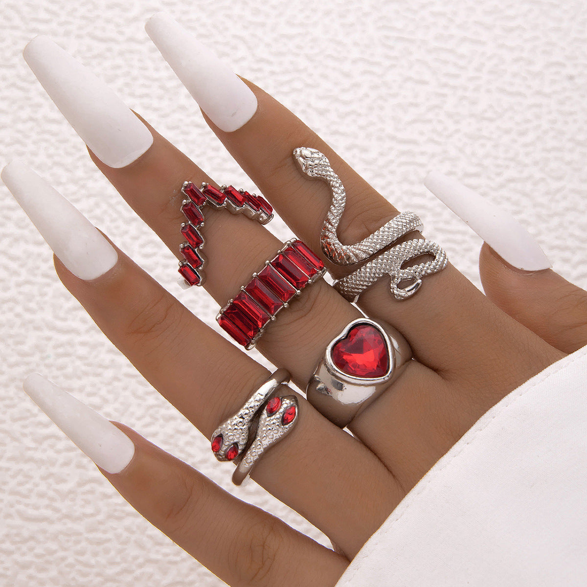 Snake Heart Shaped Gemstone Rings Jewelry Set