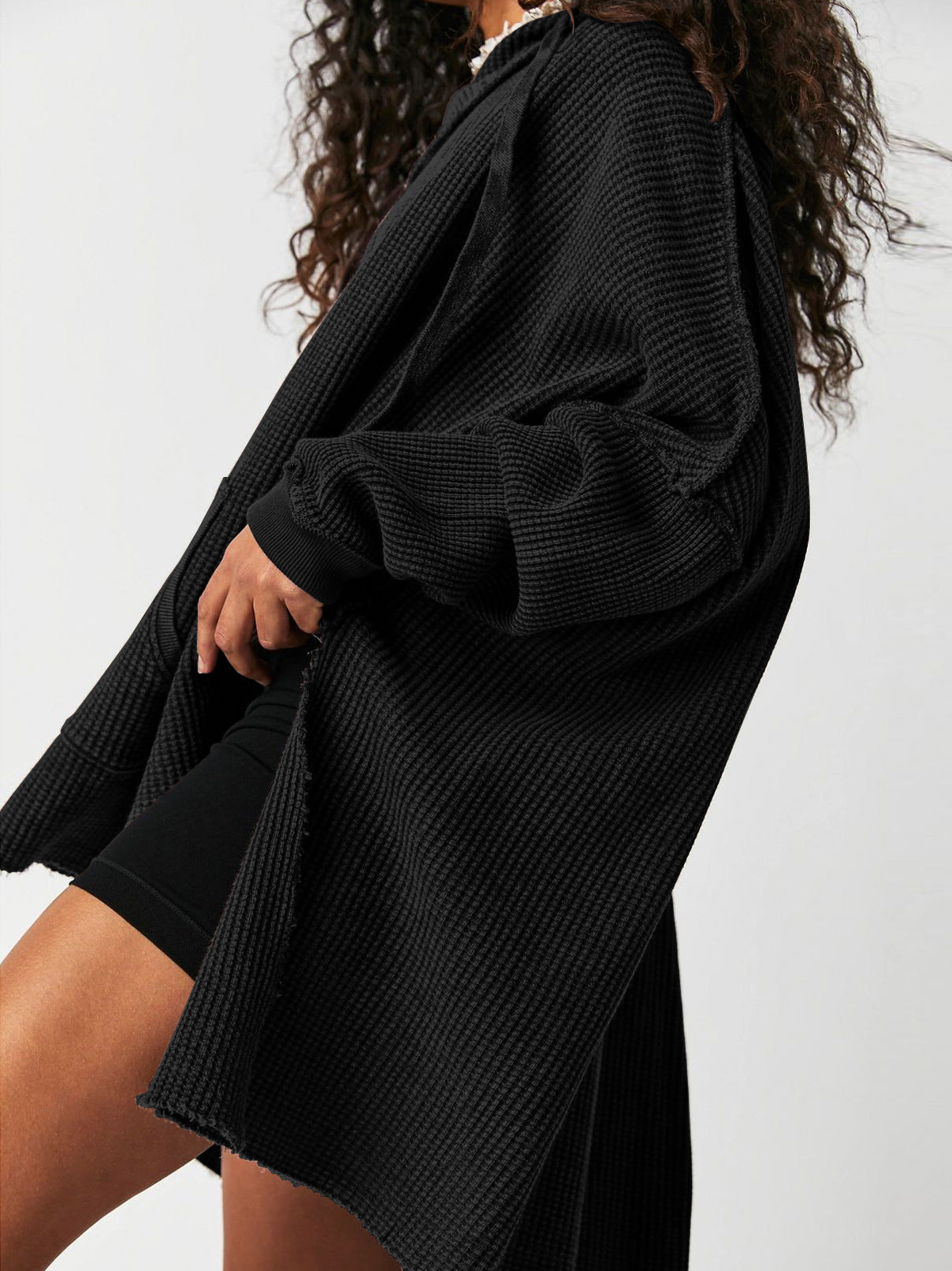 Solid Color Loose Split Hooded Sweatshirt