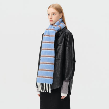 Color Block Striped Scarf with Fringes Stylish Warm Scarf