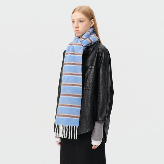 Color Block Striped Scarf with Fringes Stylish Warm Scarf