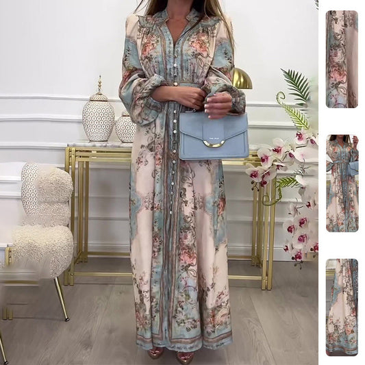 Vintage Floral Long Sleeve A-Line Dress