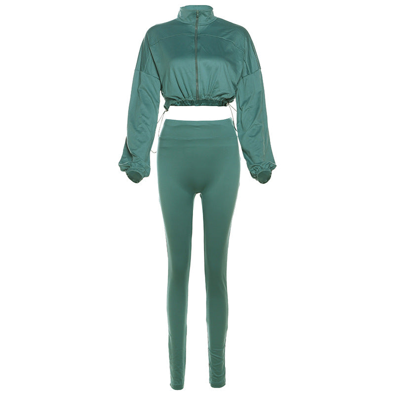 Sensual Drawstring Crop Top And High-Waisted Pants Set