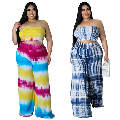Stylish Tie-Dye Print Two-Piece Set With Sleeveless Top And Long Pants