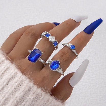 Geometric Gemstone Ring Set Fashionable Zinc Alloy Stackable Rings