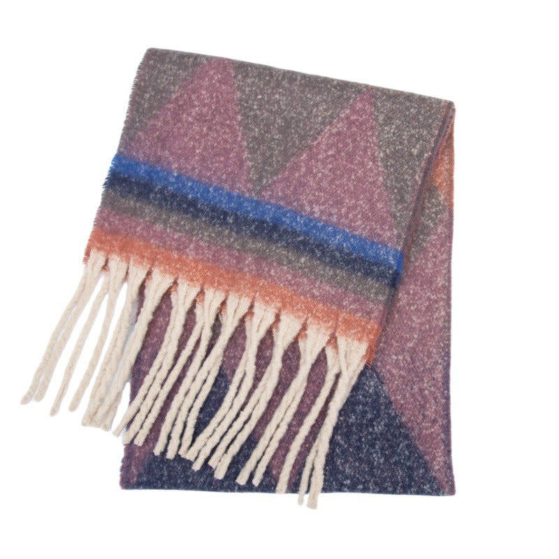 Winter Cozy Tassel Color Block Warm Scarf