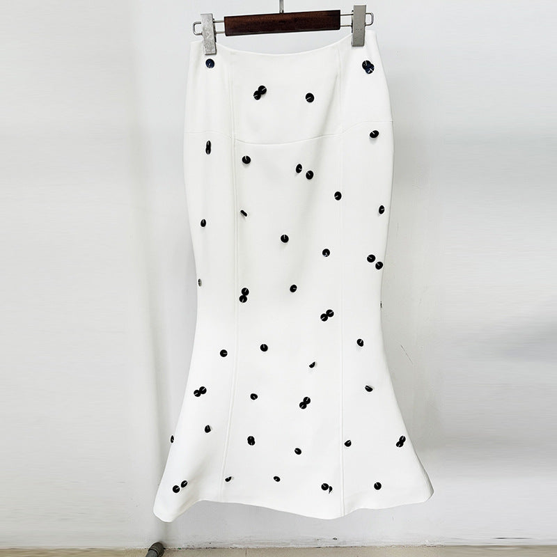 New Color-Blocked Sequined Blazer And Mermaid Skirt Set