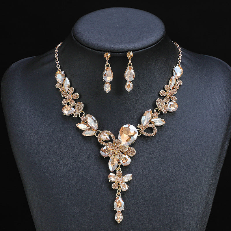 Floral Crystal Layered Necklace and Earring Set