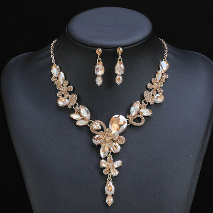 Floral Crystal Layered Necklace and Earring Set