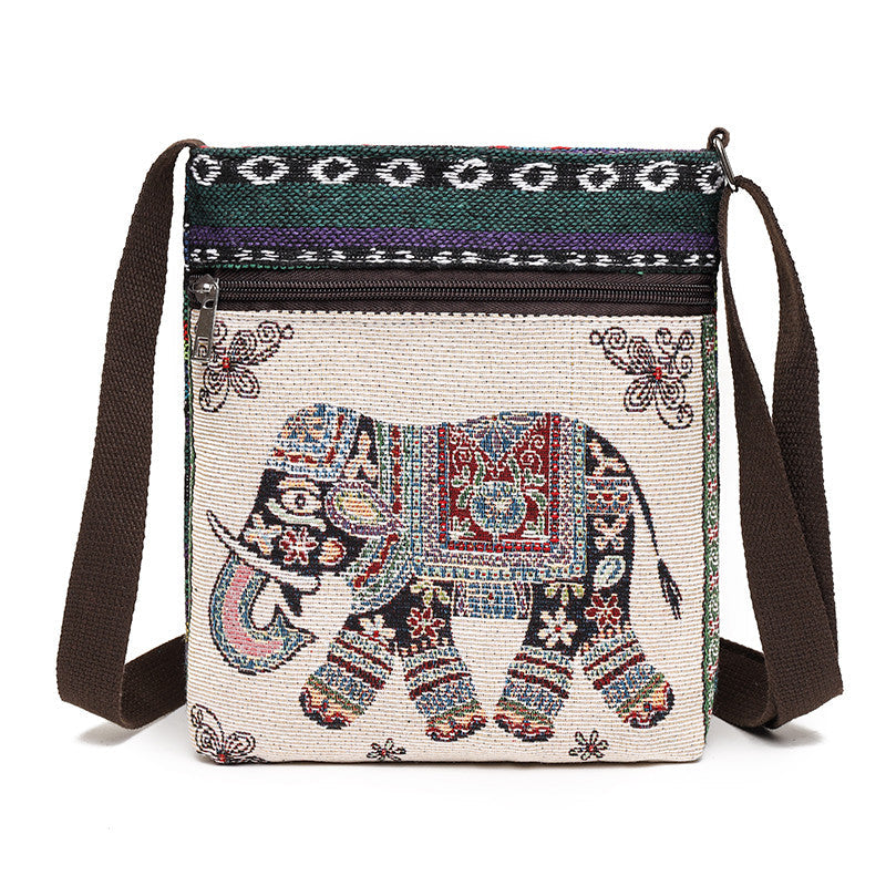 Women'S Crossbody Shoulder Bag Canvas Bag Thai Ethnic Style Embroidery Cute Fashion Lady'S Mobile Phone Bag Shoulder Bag
