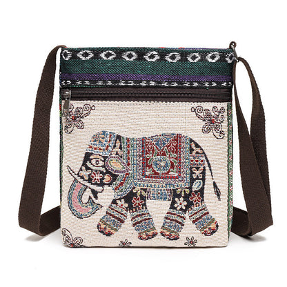 Women'S Crossbody Shoulder Bag Canvas Bag Thai Ethnic Style Embroidery Cute Fashion Lady'S Mobile Phone Bag Shoulder Bag