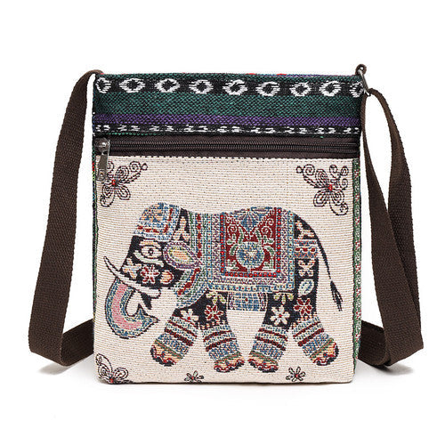 Women'S Crossbody Shoulder Bag Canvas Bag Thai Ethnic Style Embroidery Cute Fashion Lady'S Mobile Phone Bag Shoulder Bag