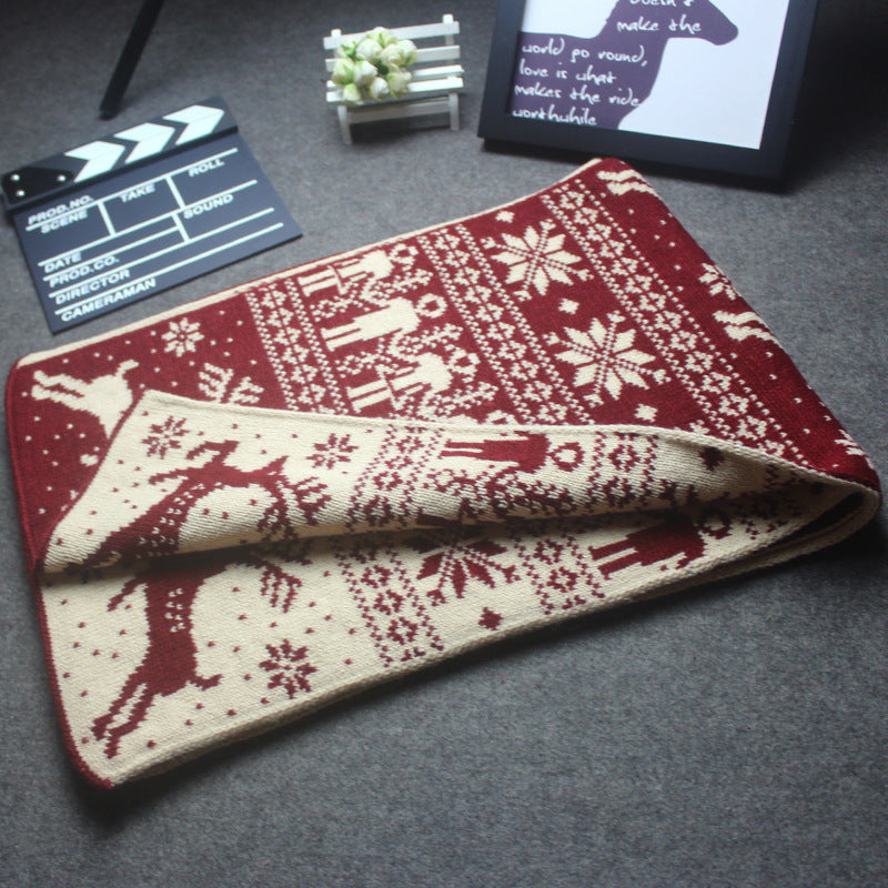 Autumn And Winter Christmas Snowflake Fawn Elk Knitted Scarf Thickened Double-Sided Couple Scarves For Men And Women
