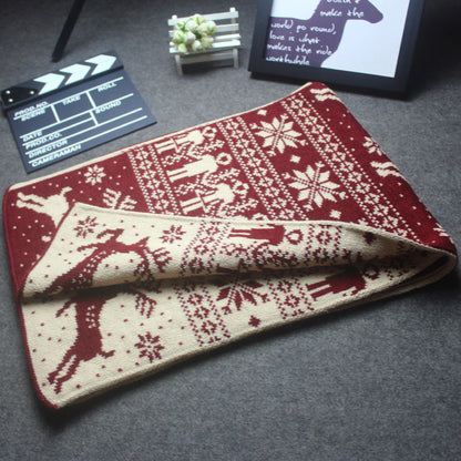 Autumn And Winter Christmas Snowflake Fawn Elk Knitted Scarf Thickened Double-Sided Couple Scarves For Men And Women