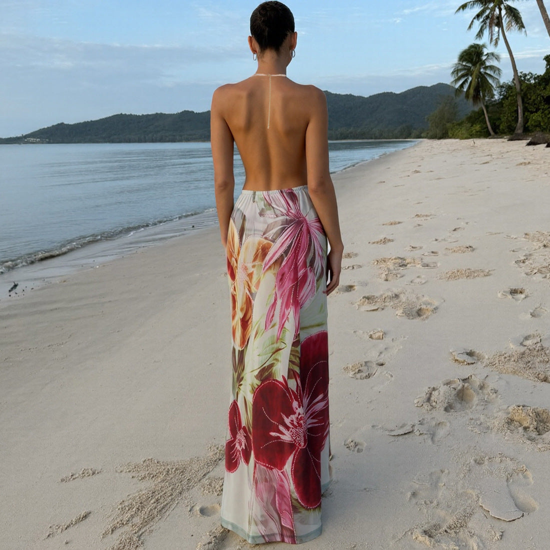 Sexy Backless Tie-Up Maxi Dress With Floral Print
