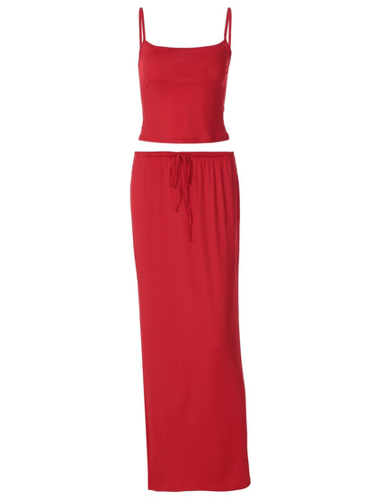 Fashionable Slim Fit Solid Color Maxi Dress Two-Piece Set