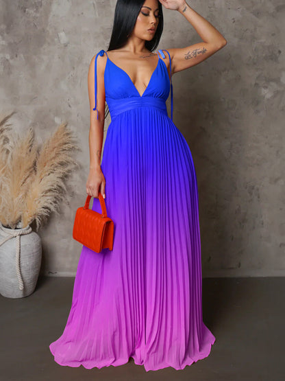 Summer Backless Gradient Long Dress Elegant Style
