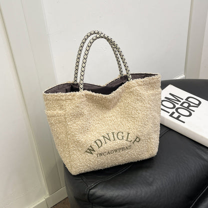 Minimalist Lambswool Tote Bag with Letter Design
