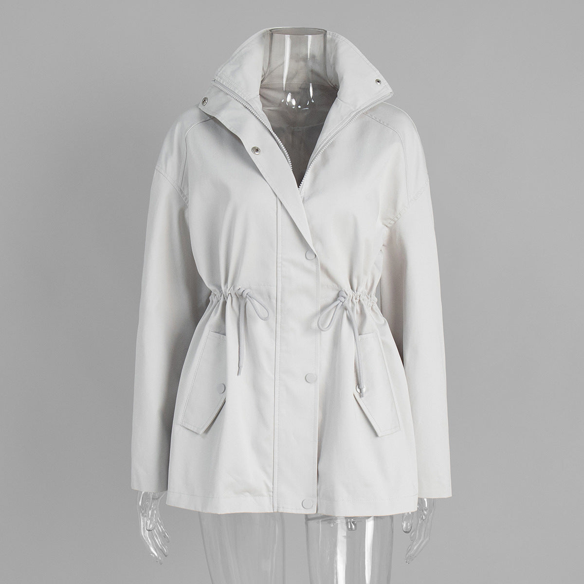 Casual Cotton Trench Coat With Drawstring Fit