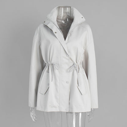 Casual Cotton Trench Coat With Drawstring Fit