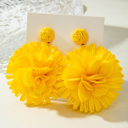 Handmade Woven Raffia Vacation Earrings Floral Design