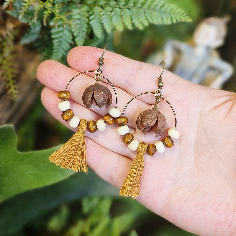 Bohemian Fringe Retro Style Earrings with Wooden Beads